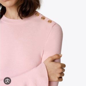 EUC Tory Burch Kimberly Bell Sleeve Merino Wool Sweater Pink Button